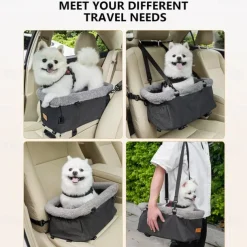 Dog Car seat for Small Dog Center Console Pet Booster Seat with Metal Frame Pet Carseat with Double Protection Seat Belts
