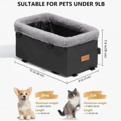 Dog Car seat for Small Dog Center Console Pet Booster Seat with Metal Frame Pet Carseat with Double Protection Seat Belts