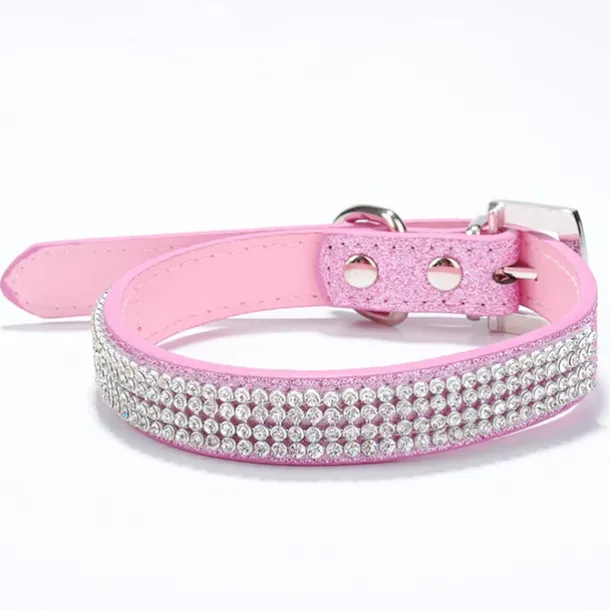 Dog Collar Adjustable / Retractable Rhinestone PU Leather Purple Red Blue Pink Black for Girl Dog