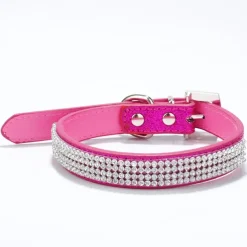 Dog Collar Adjustable / Retractable Rhinestone PU Leather Purple Red Blue Pink Black for Girl Dog