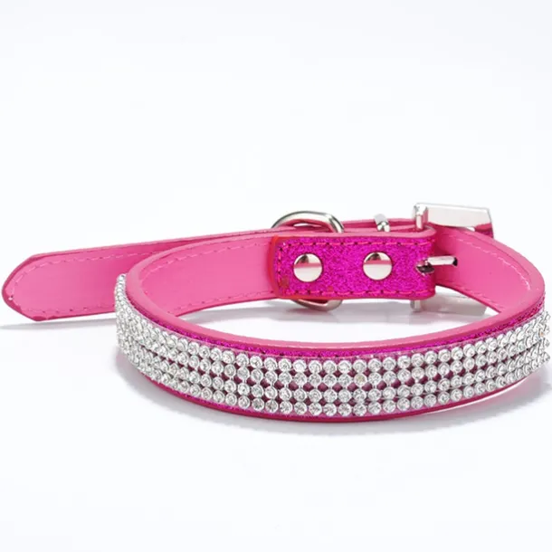 Dog Collar Adjustable / Retractable Rhinestone PU Leather Purple Red Blue Pink Black for Girl Dog