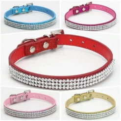 Dog Collar Adjustable / Retractable Rhinestone PU Leather Purple Red Blue Pink Black for Girl Dog