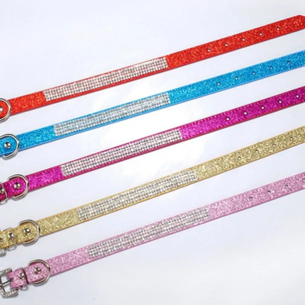 Dog Collar Adjustable / Retractable Rhinestone PU Leather Purple Red Blue Pink Black for Girl Dog