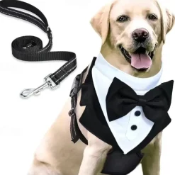 Dog Harness Leash Tuxedo Ring Bearer Elegant Soft Washable Comfortable Halloween Valentine's Day Wedding Party Wedding Party Dog Clothing for Small Medium Large