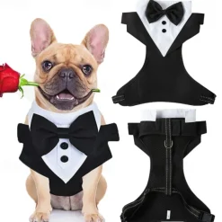 Dog Harness Leash Tuxedo Ring Bearer Elegant Soft Washable Comfortable Halloween Valentine's Day Wedding Party Wedding Party Dog Clothing for Small Medium Large