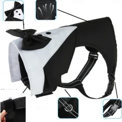 Dog Harness Leash Tuxedo Ring Bearer Elegant Soft Washable Comfortable Halloween Valentine's Day Wedding Party Wedding Party Dog Clothing for Small Medium Large