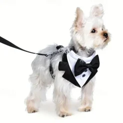 Dog Harness Leash Tuxedo Ring Bearer Elegant Soft Washable Comfortable Halloween Valentine's Day Wedding Party Wedding Party Dog Clothing for Small Medium Large