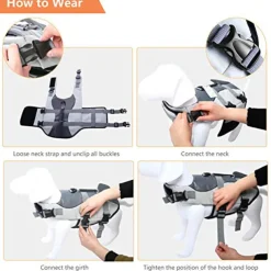 Dog Life Jacket Ripstop Pet Floatation Vest Saver Swimsuit Preserver For Water Safety At The Pool, Beach, Boating Grey