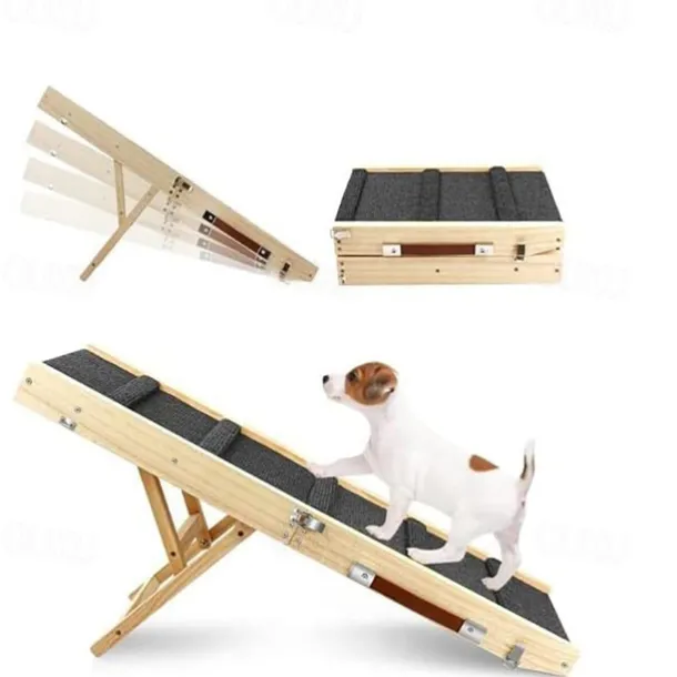 Dog Ramp for Couch, Bed or Car, Wooden 32.68" Long Pet Stairs for Small & Large Old Dogs & Cats, Hold up to 200lb, 4 Adjustable Height from 10" to 19", Portable Doggie Steps, Excellent Traction