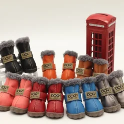 Dog Shoes,Dog Boots / Shoes Keep Warm Faux Leather Solid Colored Leather For Pets PU Leather Silver Gray Dog Boots