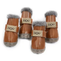 Dog Shoes,Dog Boots / Shoes Keep Warm Faux Leather Solid Colored Leather For Pets PU Leather Silver Gray Dog Boots
