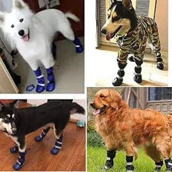 Dog Shoes,Dog Boots Waterproof Shoes For Large Dogs,dog Boots Warm Lining Nonslip Rubber Sole For Snow Winter,anti-slip Sole Pet Paw Protectors 4pcs (l, Blue) Dog Boots