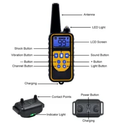 Dog Training Collar Waterproof Rechargeable 2600ft Remote Dog Shock Collar with LED Light Beep Vibration Shock for Medium/Large Breed 2 Electronic Collars Neck Lanyard