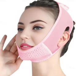 Double Chin Eliminator - V Line Lifting Mask with Chin Strap for Double Chin for Women -Face Lift, Prevent Sagging, V Shaped Slimmer - Innovative Lifting Tech (Pink)