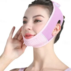 Double Chin Eliminator - V Line Lifting Mask with Chin Strap for Double Chin for Women -Face Lift, Prevent Sagging, V Shaped Slimmer - Innovative Lifting Tech (Pink)