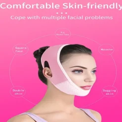 Double Chin Eliminator - V Line Lifting Mask with Chin Strap for Double Chin for Women -Face Lift, Prevent Sagging, V Shaped Slimmer - Innovative Lifting Tech (Pink)