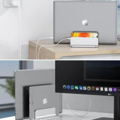 Double Desktop Stand Holder with Adjustable Dock Up to 17.3 inch Dock Version Vertical Laptop Stand