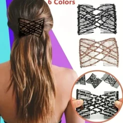 Double Hair Comb For Women, Hair Combs With Elastic Beaded Rope Flexible Hair Comb Magic Stretchy Hair Clip For Women Girls Hair Accessory