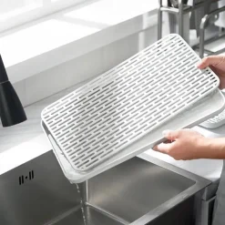 Double-Layer Plastic Dish Rack with Drainage Tray for Tableware, Fruit, and Bowl Storage