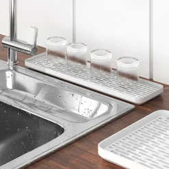 Double-Layer Plastic Dish Rack with Drainage Tray for Tableware, Fruit, and Bowl Storage