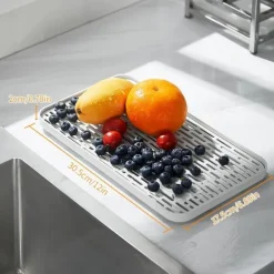 Double-Layer Plastic Dish Rack with Drainage Tray for Tableware, Fruit, and Bowl Storage
