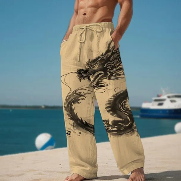 Dragon Abstract Men's 3D Printed Casual Pants Trousers Elastic Waist Drawstring Loose Fit Straight-Leg Summer Beach Pants S TO 3XL