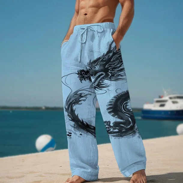 Dragon Abstract Men's 3D Printed Casual Pants Trousers Elastic Waist Drawstring Loose Fit Straight-Leg Summer Beach Pants S TO 3XL