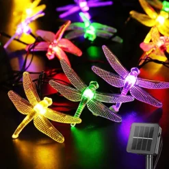 Dragonfly Solar String Lights Outdoor 6.5M 30LEDs Waterproof Solar Fairy Lights 8 Modes Decorative Lights for Patio Garden Yard Fence Wedding Christmas Party Warm White RGB Multicolor