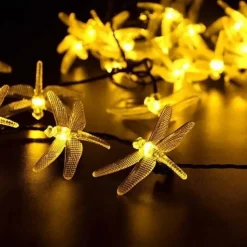 Dragonfly Solar String Lights Outdoor 6.5M 30LEDs Waterproof Solar Fairy Lights 8 Modes Decorative Lights for Patio Garden Yard Fence Wedding Christmas Party Warm White RGB Multicolor