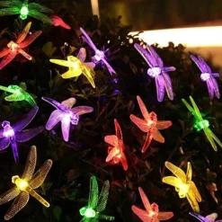 Dragonfly Solar String Lights Outdoor 6.5M 30LEDs Waterproof Solar Fairy Lights 8 Modes Decorative Lights for Patio Garden Yard Fence Wedding Christmas Party Warm White RGB Multicolor