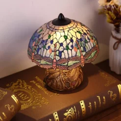 Dragonfly Table Lamp, Resin Handcraft Night Light Simulated Stained Glass Table Lamp