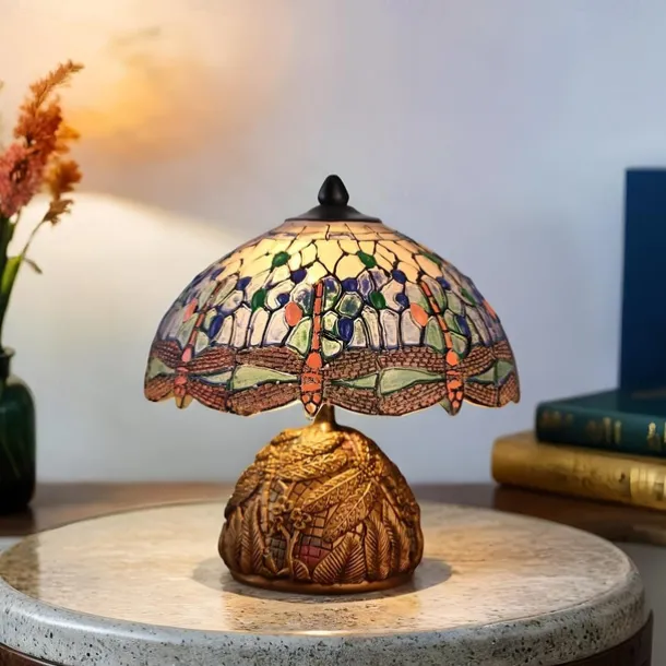 Dragonfly Table Lamp, Resin Handcrafted Night Light, Simulated Stained Glass Table Lamp