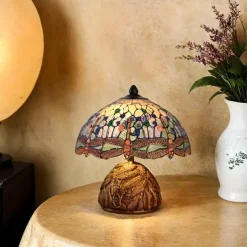 Dragonfly Table Lamp, Resin Handcrafted Night Light, Simulated Stained Glass Table Lamp