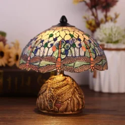 Dragonfly Table Lamp, Resin Handcrafted Night Light, Simulated Stained Glass Table Lamp
