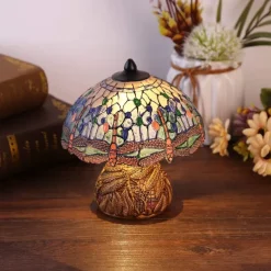 Dragonfly Table Lamp, Resin Handcrafted Night Light, Simulated Stained Glass Table Lamp