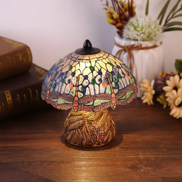 Dragonfly Table Lamp, Resin Handcrafted Night Light, Simulated Stained Glass Table Lamp