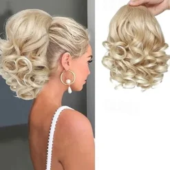 Drawstring Ponytail for Women 10 Inch Wavy Curly Ponytail Extension Natural Looking Synthetic Fake Ponytail Hairpiece Wavy Drawstring Ponytails for Daily Use