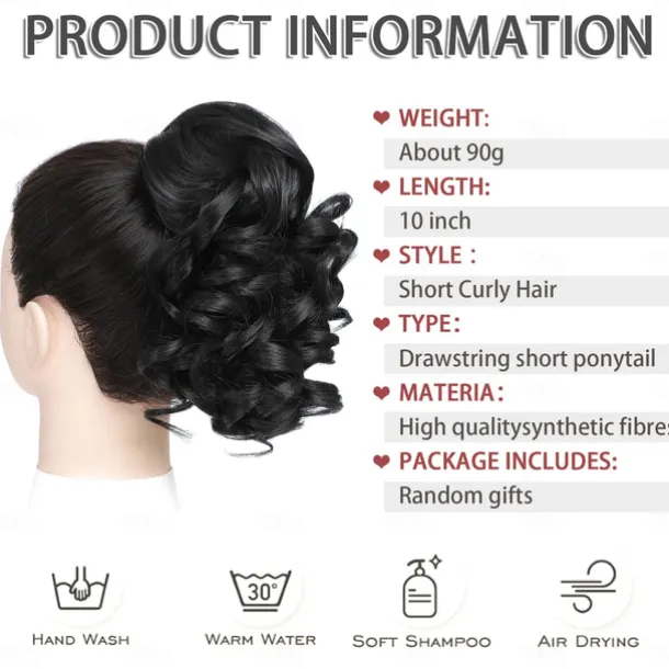 Drawstring Ponytail for Women 10 Inch Wavy Curly Ponytail Extension Natural Looking Synthetic Fake Ponytail Hairpiece Wavy Drawstring Ponytails for Daily Use