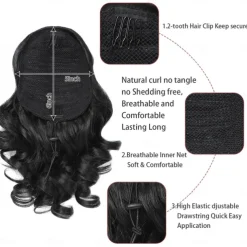 Drawstring Ponytail for Women 10 Inch Wavy Curly Ponytail Extension Natural Looking Synthetic Fake Ponytail Hairpiece Wavy Drawstring Ponytails for Daily Use