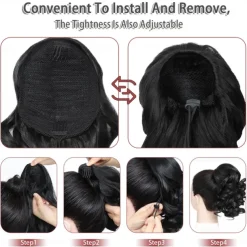 Drawstring Ponytail for Women 10 Inch Wavy Curly Ponytail Extension Natural Looking Synthetic Fake Ponytail Hairpiece Wavy Drawstring Ponytails for Daily Use