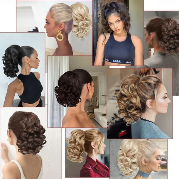 Drawstring Ponytail for Women 10 Inch Wavy Curly Ponytail Extension Natural Looking Synthetic Fake Ponytail Hairpiece Wavy Drawstring Ponytails for Daily Use