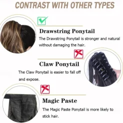 Drawstring Ponytail Hair Extension 16 Inch Synthetic Short Curly Wavy Fake Ponytail Extensions Natural Soft Clip in Ponytail Hairpieces for Women