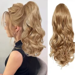 Drawstring Ponytail Hair Extension 16 Inch Synthetic Short Curly Wavy Fake Ponytail Extensions Natural Soft Clip in Ponytail Hairpieces for Women