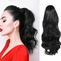 Drawstring Ponytail Hair Extension 16 Inch Synthetic Short Curly Wavy Fake Ponytail Extensions Natural Soft Clip in Ponytail Hairpieces for Women