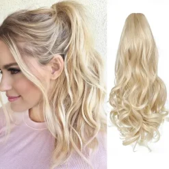 Drawstring Ponytail Hair Extension 16 Inch Synthetic Short Curly Wavy Fake Ponytail Extensions Natural Soft Clip in Ponytail Hairpieces for Women