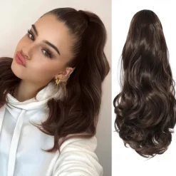 Drawstring Ponytail Hair Extension 16 Inch Synthetic Short Curly Wavy Fake Ponytail Extensions Natural Soft Clip in Ponytail Hairpieces for Women