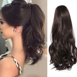Drawstring Ponytail Hair Extension 16 Inch Synthetic Short Curly Wavy Fake Ponytail Extensions Natural Soft Clip in Ponytail Hairpieces for Women