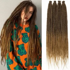 Dreadlock Extensions 24 Inch Synthetic Hippie Single Ended Dreads 15 Strands Ombre Brown 0.6 cm Width Loc Extensions Reggae Style Crochet Hair for Women