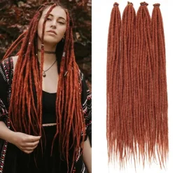Dreadlock Extensions 24 Inch Synthetic Hippie Single Ended Dreads 15 Strands Ombre Brown 0.6 cm Width Loc Extensions Reggae Style Crochet Hair for Women