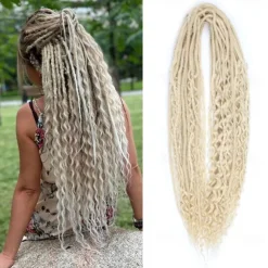 Dreadlock Extensions Double Ended 24 Inch 3 In 1 Mixed Light Brown to Blonde Dreads Set Synthetic Curly Ends Hippie Style Boho Wavy Dreads 20 Strands Handmade Dreads